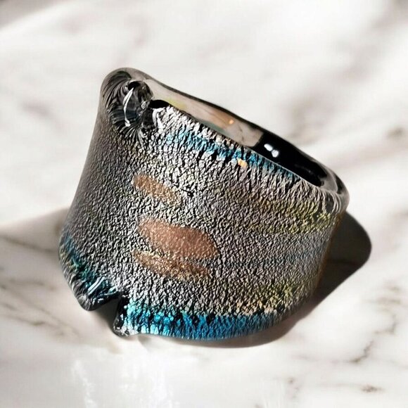 Murano Glass Mistero Wide Multi Color Italian Chunky Statement Ring - Picture 2 of 7